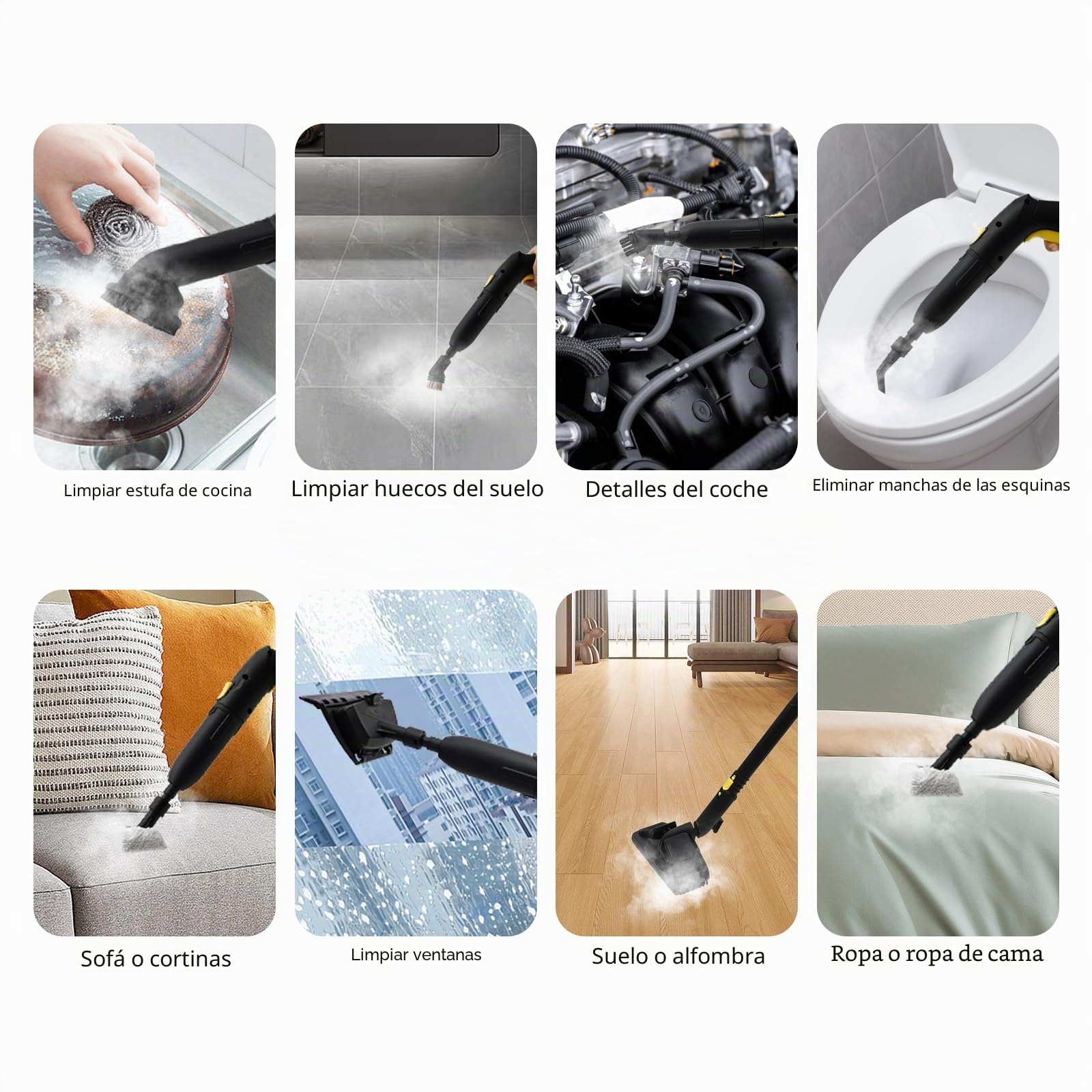 Limpiador de vapor,Steam Cleaner 2000w con 13 accesorios presión 5 bar potencia con tanque de agua 1,8 l, para alfombras, ventanas, vidrio y cortina