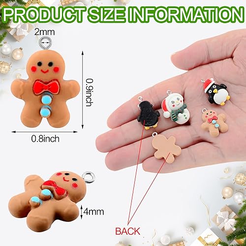 Miniatura 2 de Remuuly 60 dijes de Navidad de hombre de jengibre, Papá Noel, muñeco de nieve, resina, pingüino, dijes de resina de Navidad para hacer joyas,