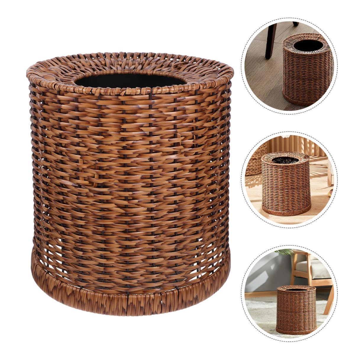 Großer 12l Retro Mülleimer aus Geflochtenem Rattanimitat Widerstandsfähig und Leicht zu Reinigen für Schlafzimmer und Hotel im Eleganten Vintage Stil