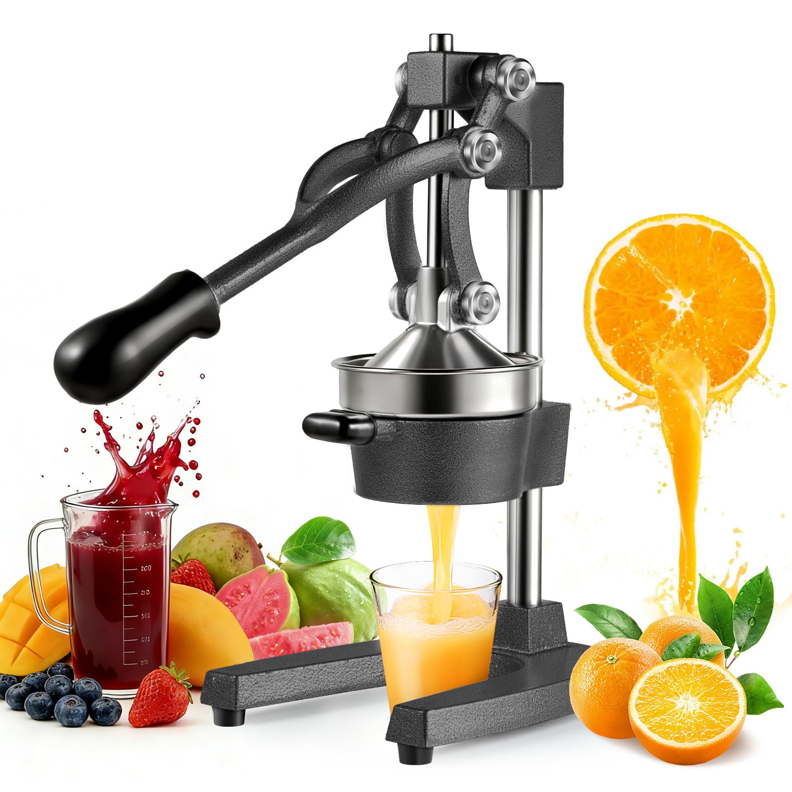 wowspeed Citrus Juicer Professional Lemon Squeezer, Commercial Grade Orange Juice Squeezer, Lime Squeezer Hand Press Manual Fruit Juicer, Heavy Duty Fruit Press for Pomegranate, Watermelon, Black