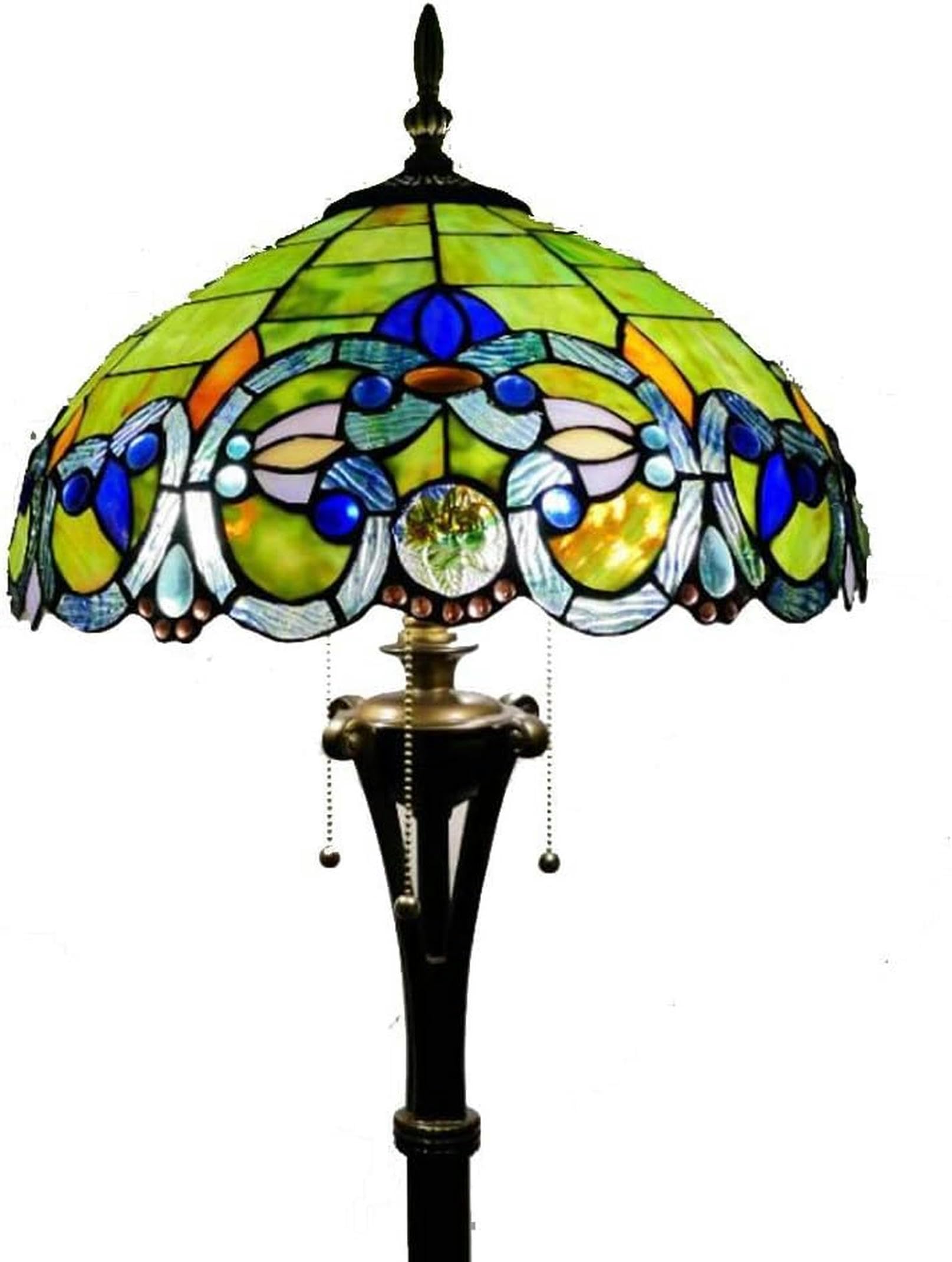IUokLU Tiffany Style 16-Inch Floor Stand Lamps with Retro Stained Glass 3-Light Floor Uplighter for Bedroom, Foot Switch (D)