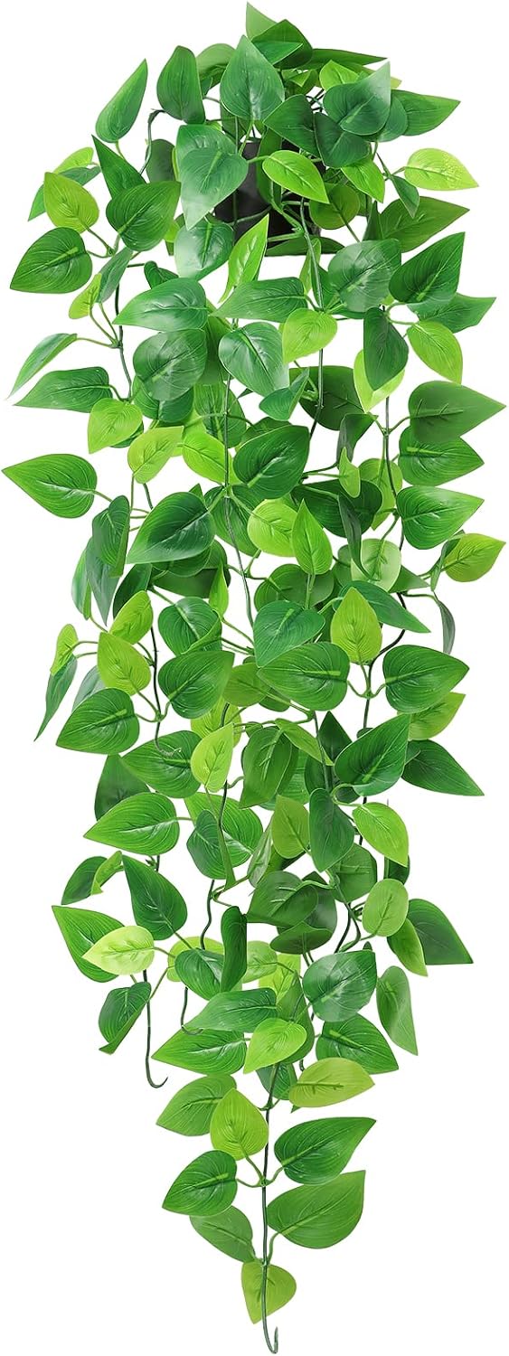 Dremisland 1Pcs Artificial Hanging Plants Artificial Potted Plant Fake Ivy Vine Plant for Wall House Room Patio Office Farmhouse Indoor Outdoor Decor (with Black Pot) (1 PCS)
