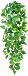 Dremisland 1Pcs Artificial Hanging Plants Artificial Potted Plant Fake Ivy Vine Plant for Wall House Room Patio Office Farmhouse Indoor Outdoor Decor (with Black Pot) (1 PCS)