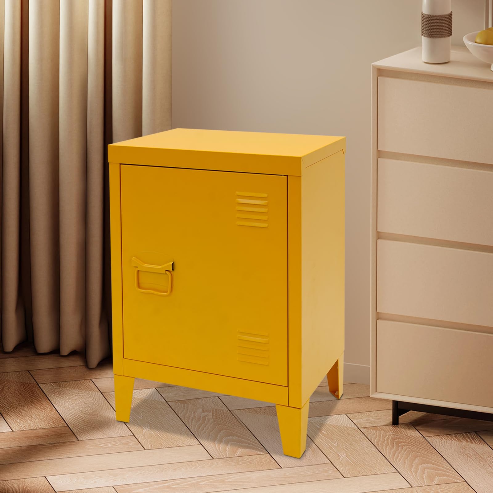 Armoire à outils en métal - 2 niveaux - 1 porte - 40 x 30 x 57 cm - Table de chevet - Armoire de bureau - Buffet de salon - Durable (jaune)