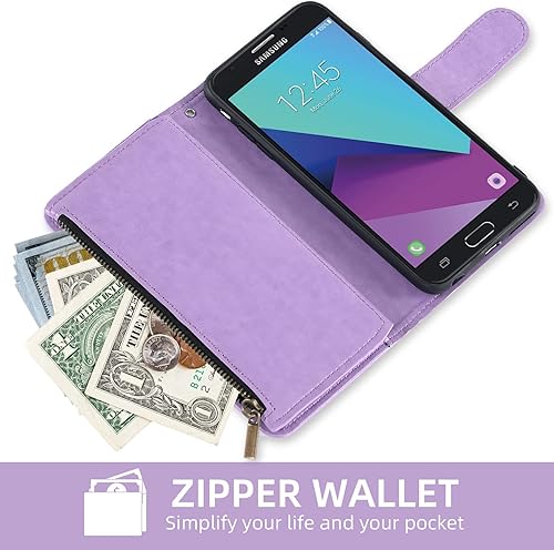 Miniatura 5 de Asuwish Compatible con Samsung Galaxy J3 Luna Pro J 3 Prime 2017 Emerge 3J Eclipse Mission Wallet Case y protector de pantalla de vidrio templado