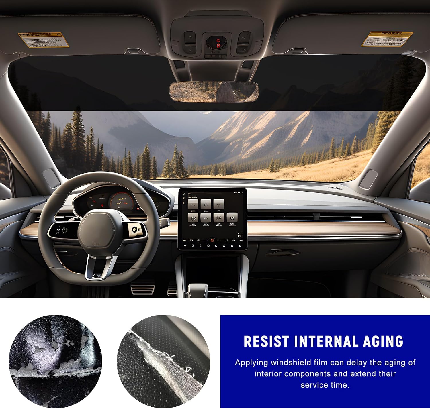 2PCS 7.87"x 59" Car Windshield Tint Strip Kit, 5% VLT Anti-Glare Auto Window Protective Film Set with Scraper, Cuttable Front Windshield Tint Film for Reducing Heat & Glare