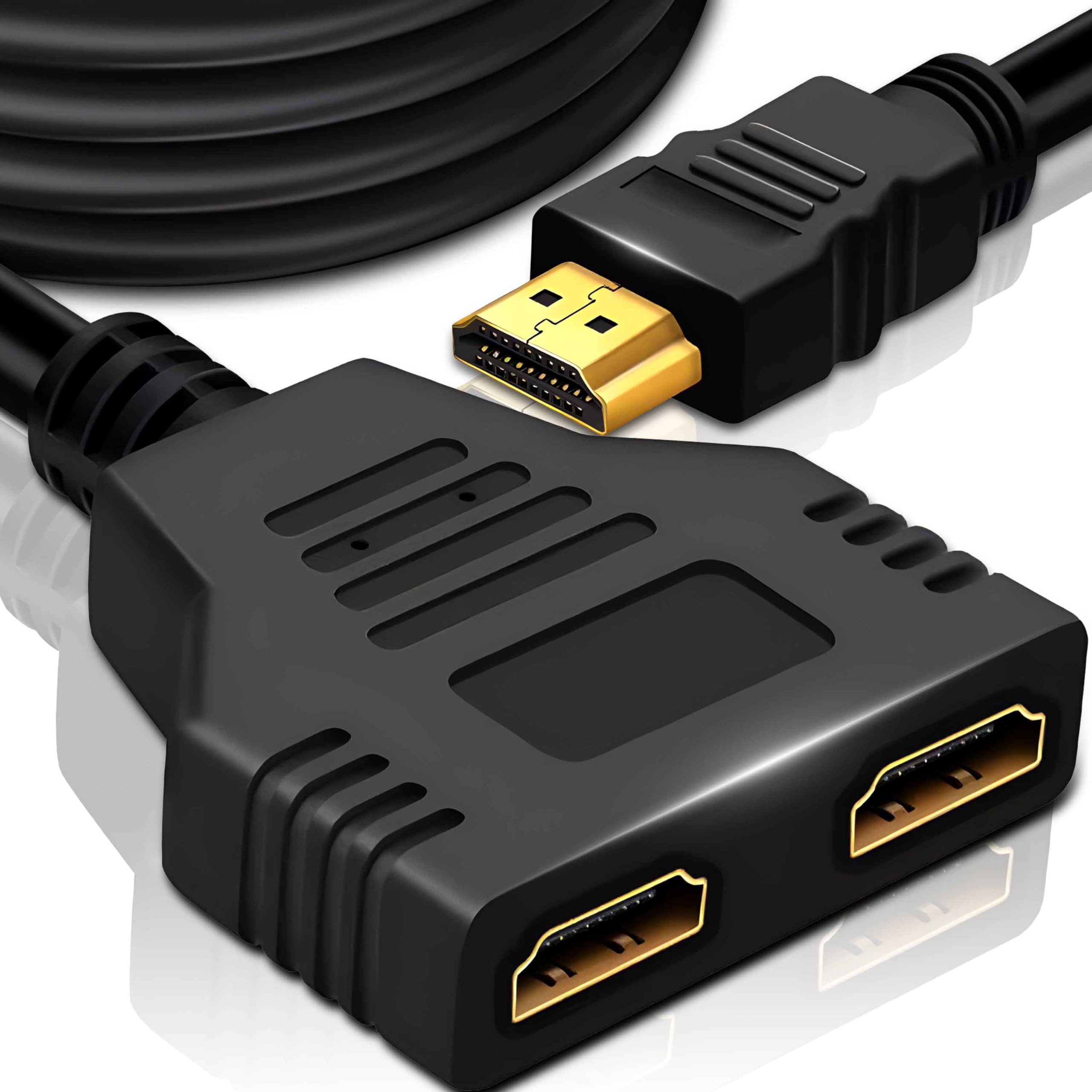 Retoo Rozdzielacz HDMI 1 wejście 2 wyjścia, 1080p 60HZ, dystrybutor HDMI 1.4 dla dwóch monitorów, tylko kopiowanie, adapter konwertera kabla HDMI, dystrybutor HDMI obsługujący FHD, kolor czarny