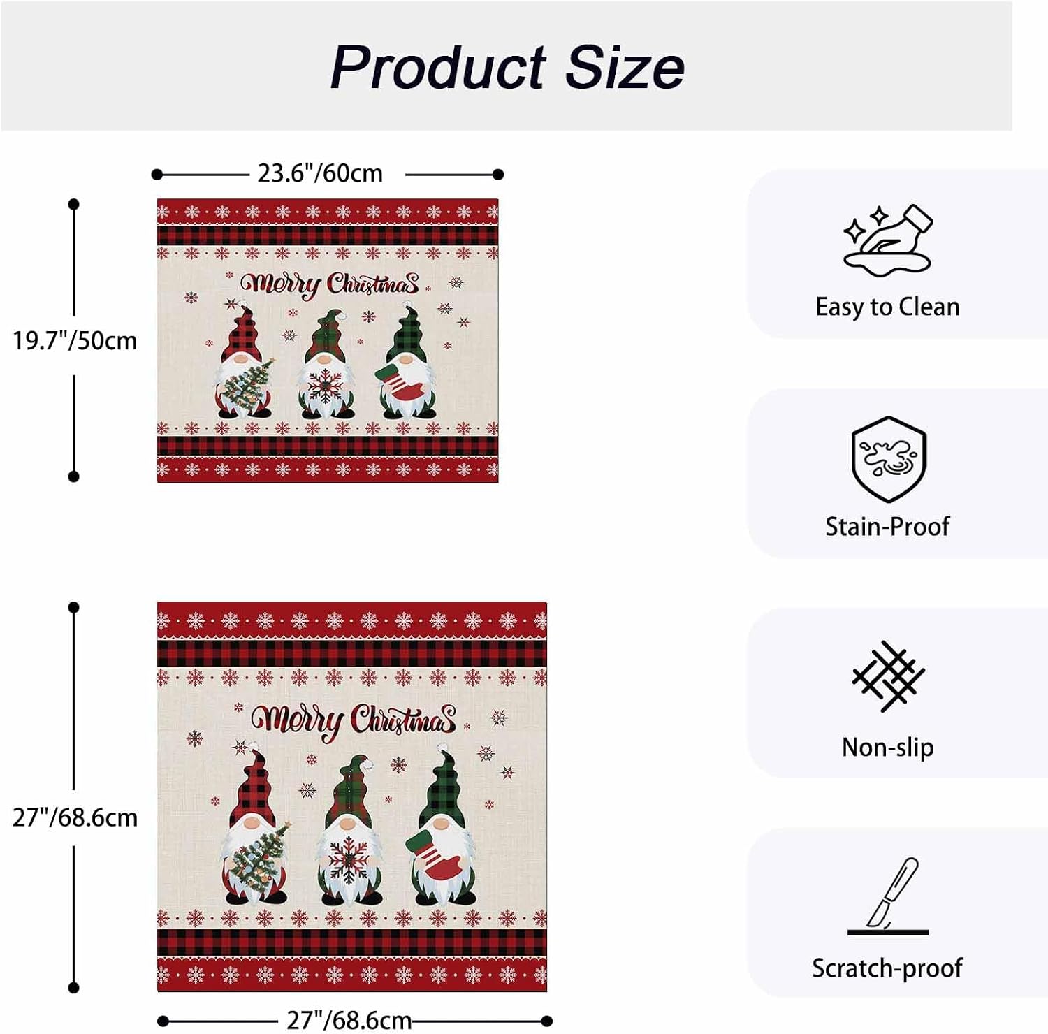 Washer and Dryer Covers for the Top, Red Gnomes Christmas Decorative Washing Machine Protector Mat, Dryer Top Cover for Laundry Room, Xmas Tree Snowflake Gifts Rustic Plaid 23.6" x 19.7" (Pack of 1) image 5