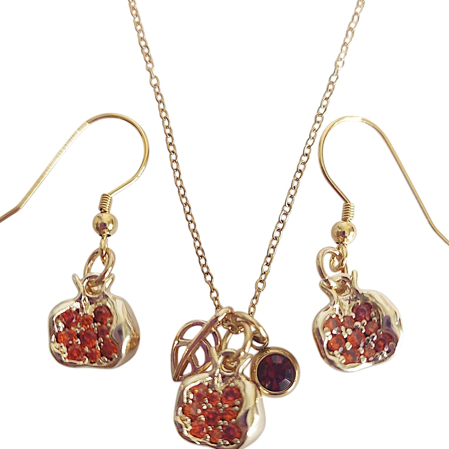 Gold Plated Pomegranate Jewelry Set, Necklace and Earrings