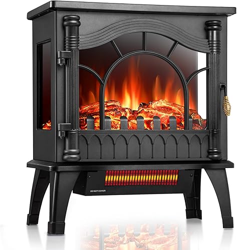 Miniatura 9 de ZAFRO Estufa de chimenea eléctrica, calentador eléctrico de calefacción rápida de 5100 BTU con brillo de llama ajustable, termostato de 1000 W/1500