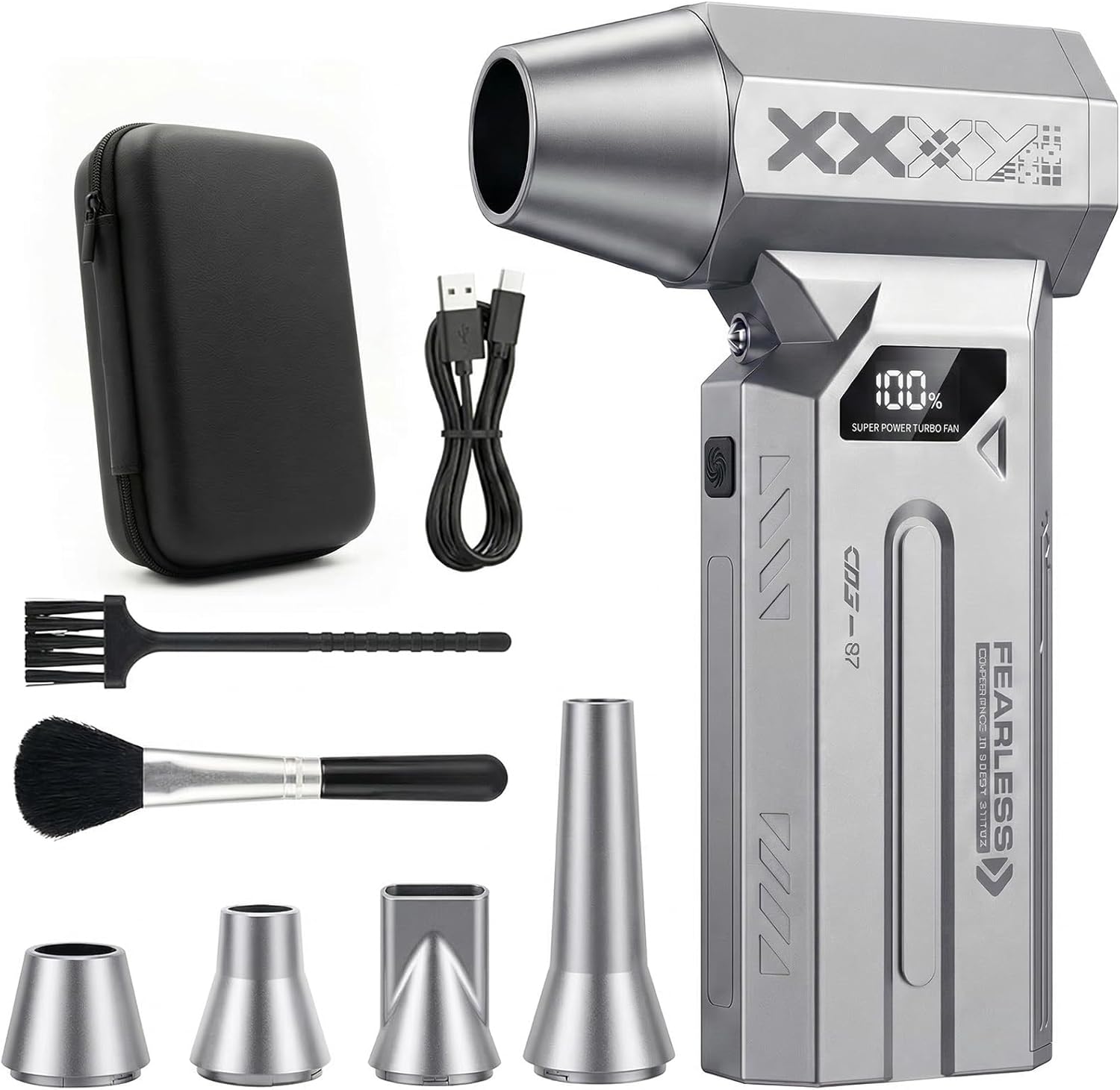 Compressed Air Duster, 120000RPM Cordless Electric Air Duster with LED Light, 4-Speed Rechargeable Air Blower with 4 Nozzles & 2 Brushes for Keyboard, PC, Car, Home and Tight-Space Cleaning