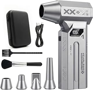 Compressed Air Duster, 120000RPM Cordless Electric Air Duster with LED Light, 4-Speed Rechargeable Air Blower with 4 Nozzles & 2 Brushes for Keyboard, PC, Car, Home and Tight-Space Cleaning