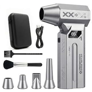 Compressed Air Duster, 120000RPM Cordless Electric Air Duster with LED Light, 4-Speed Rechargeable Air Blower with 4 Nozzles & 2 Brushes for Keyboard, PC, Car, Home and Tight-Space Cleaning - Amazon product rated Grade A