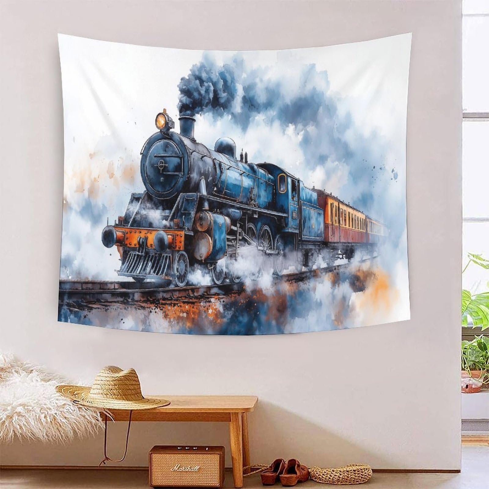 YYVKPMLXC 3D Print Steam Train Wall Blanket Tapestry| Wall Hanging Tapestries Soft Polyester for Bedroom| Living Room 70cmx100cm
