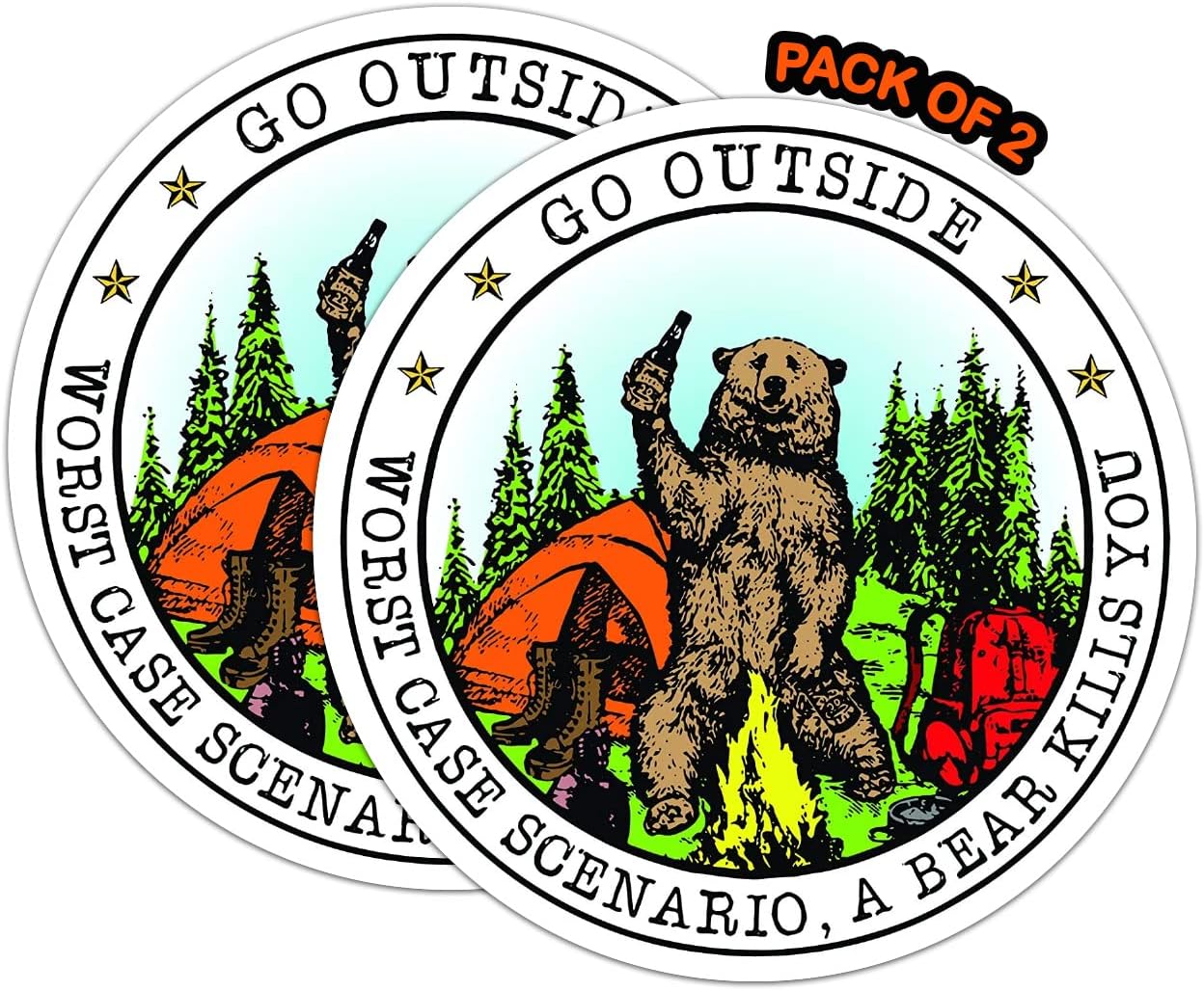Imperial Vibes | Go Outside Worst Case Scenario Bear Kills You Sticker 2 Pack 4 Inches Decals | Sticker for Cell Phones, Cars, Mobiles Laptops and Water Bottles Imp 8