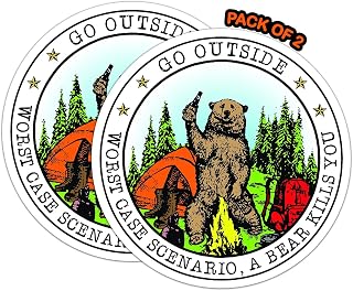 | Go Outside Worst Case Scenario Bear Kills You Sticker 2 Pack 4 Inches Decals | Sticker for Cell Phones, Cars, Mobiles Laptops and Water Bottles Imp 8