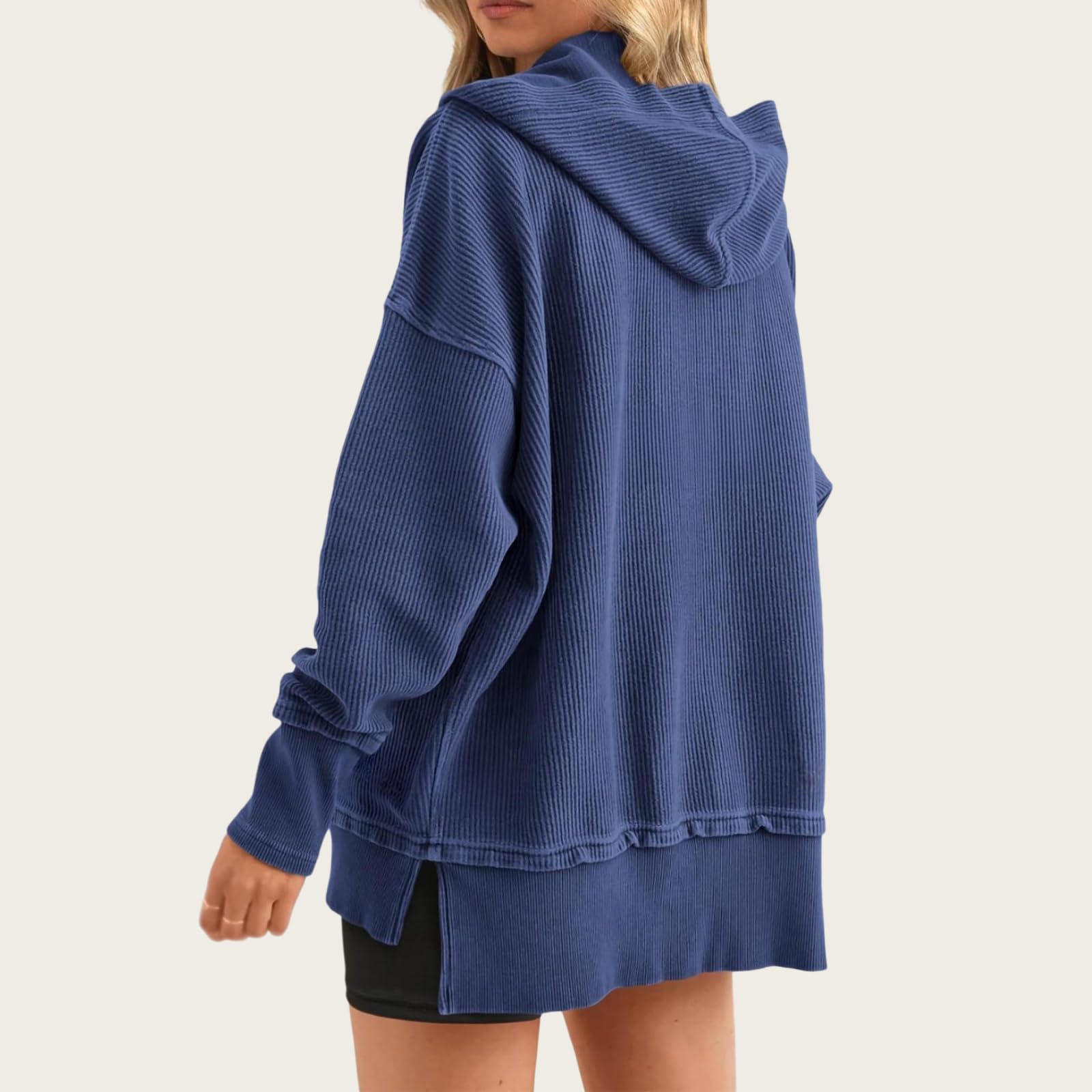 Damska bluza oversize z kapturem, dekolt w serek, rozcięcie, na co dzień, na jesień i zimę, topy