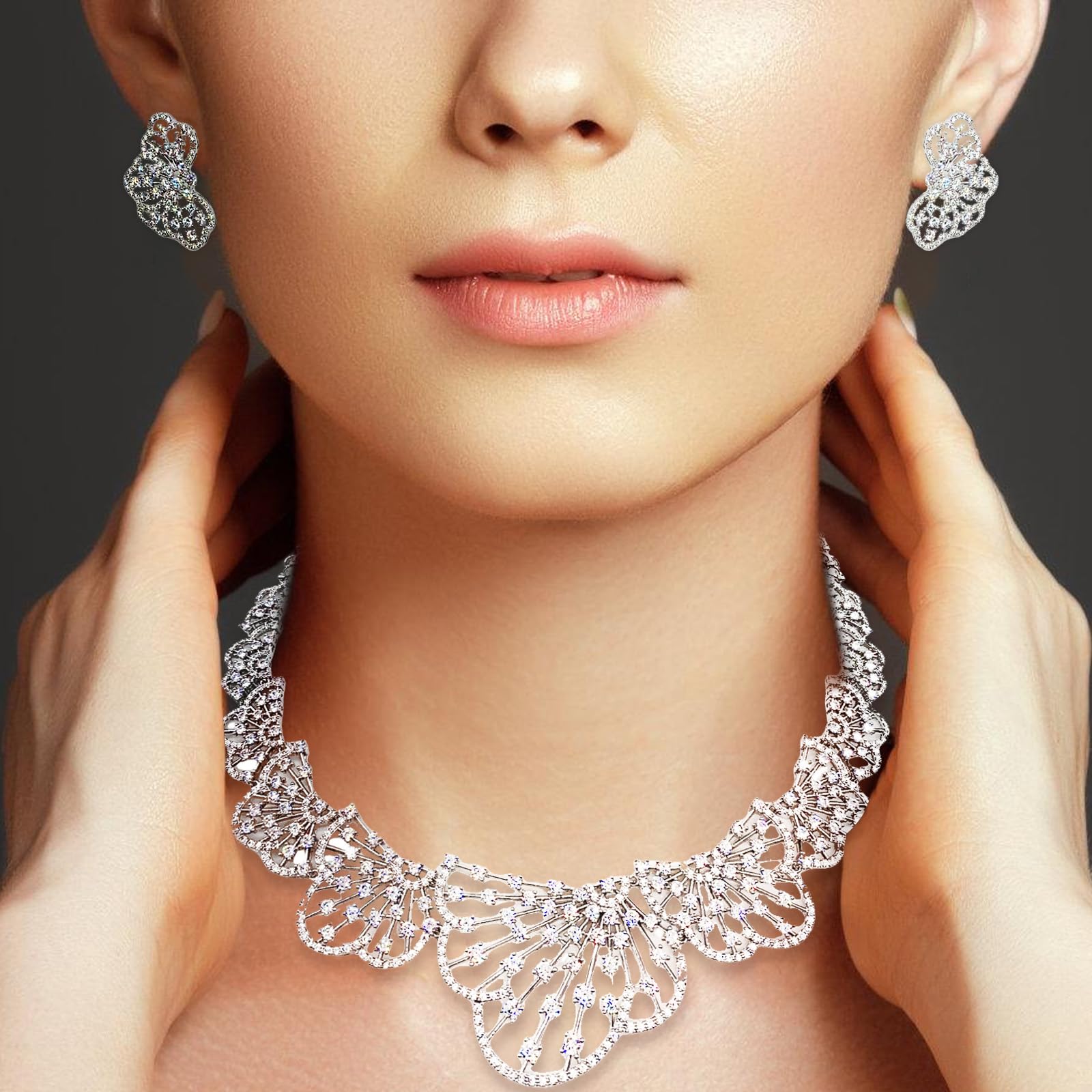 Elegante set di gioielli con eleganti pietre di zirconia, accessorio portatile per decorazioni di matrimoni e occasioni speciali