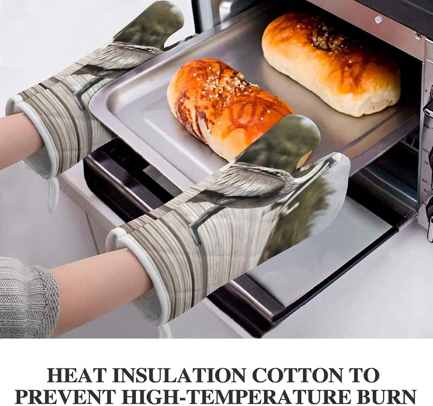 2 Pcs Oven Mitts Heat Resistant Kitchen Gloves Soft Safety Pelican On Wood Bridge Oven Glove for Microwave, Barbecue