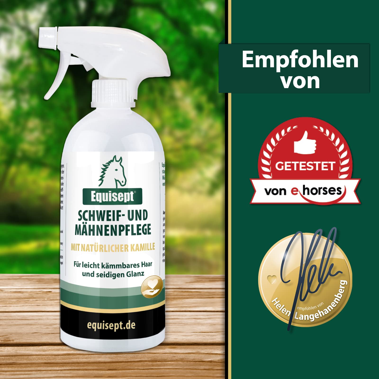 Equisept Cuidado de la Cola y la Melena, 500 ml, con Aceite de manzanilla Natural, Spray de Cola y Spray para Melena para Caballos, Brillo de Pelo Sedoso, fácil de peinar, sin dopaje