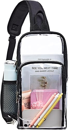 Miniatura 4 de Edraco Bolsa transparente aprobada para estadios, bolsa transparente con bolso cruzado transparente, para estadio, trabajo o concierto, Claro, Bolsa
