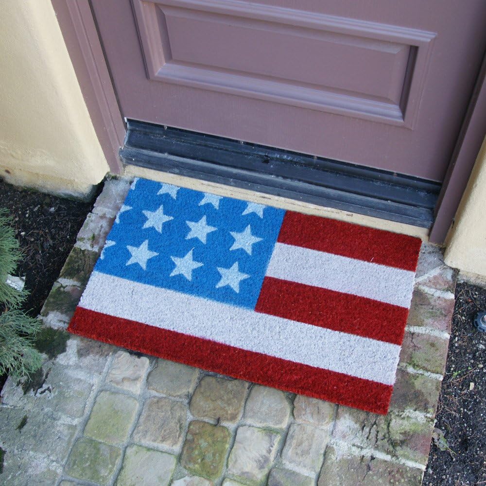 Rubber-Cal 10-102-028 "Stars and Stripes - Patriotic Coir Doormat, 18" x 30", Blue