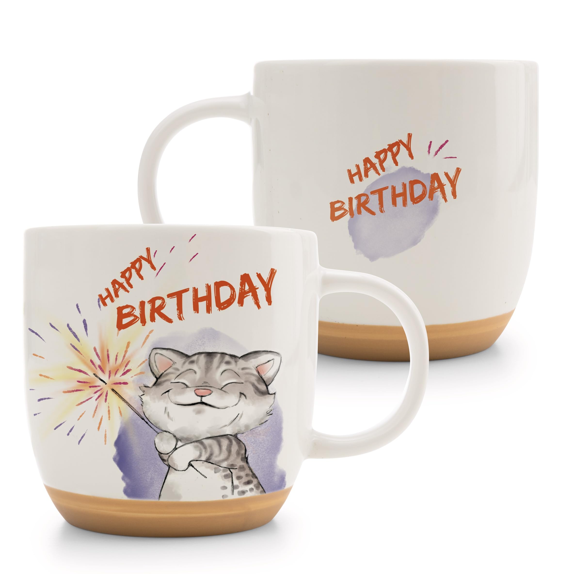 NICI 63006 Happy Birthday Cat Mug, Porcelain Mug, Lovingly Designed, Cute Accessory for Kitchen, Office & Home, for Favourite People, 400 ml, 9.5 x 9.5 cm, Orange