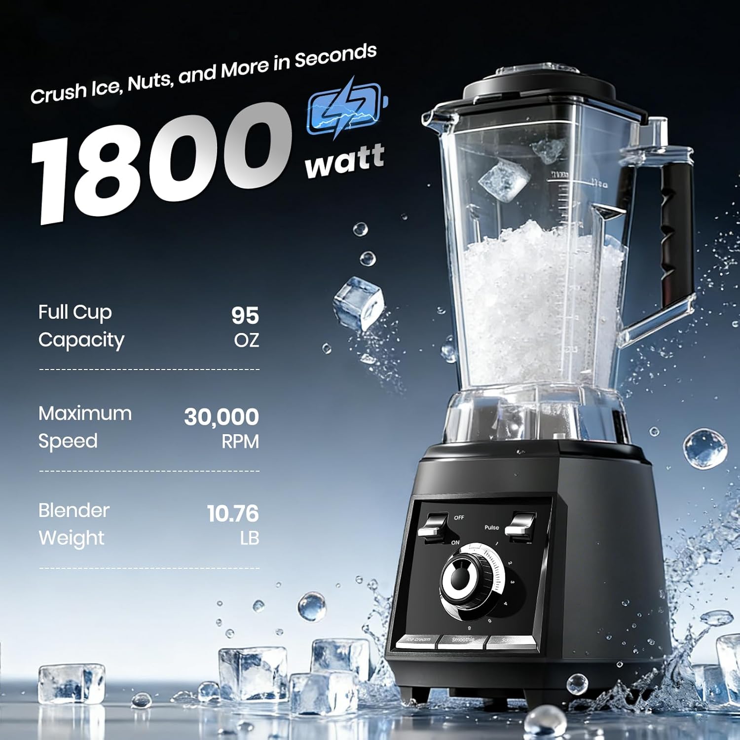 Sakgos Blenders for kitchen, 1800W Smoothie Blender, Professional High Speed Countertop Blender with Stainless Steel Blades, 68-oz. Pitcher Ice Crushing & Frozen Fruit, BPA Free, Black