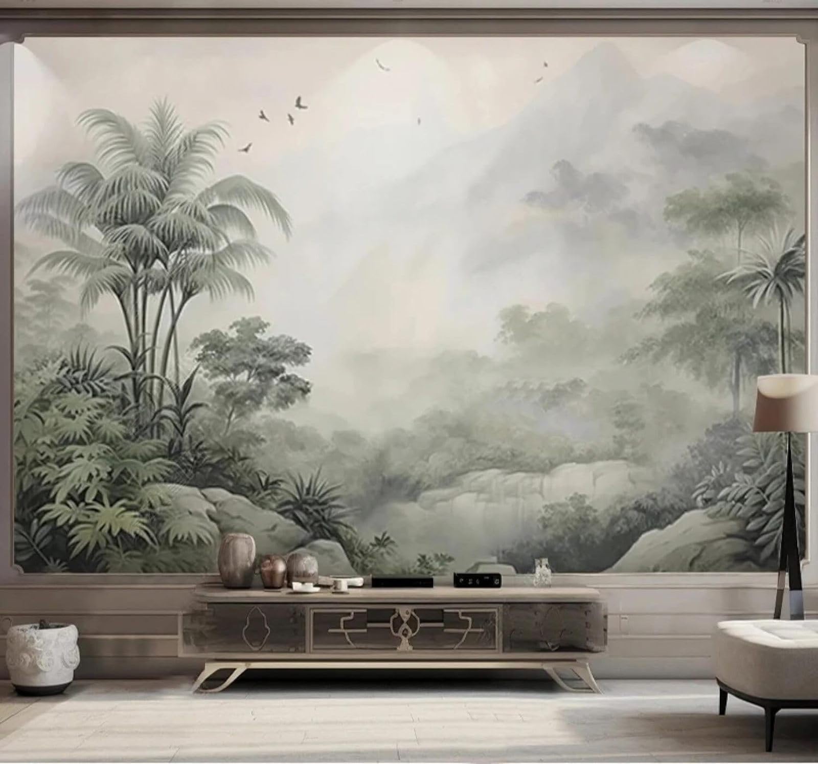 Xlming 200Cm×140Cm(B×H) Green Coconut Trees Distant Mountains Birds Landscape 3D Wallpaper Luxury Home Dining Decor Paste Sofa Living Room The Wall For Bedroom Mural-200Cm×140Cm