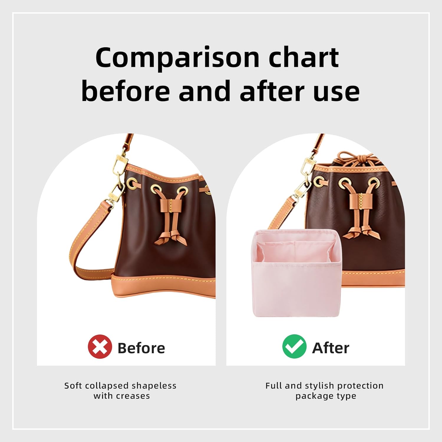 DGAZ Silk Purse Organizer Insert Fits LV Nano Noe bags，Silky Smooth Bag Organizer，Luxury Handbag & Tote Shaper(Pink,Nano Noe mini)