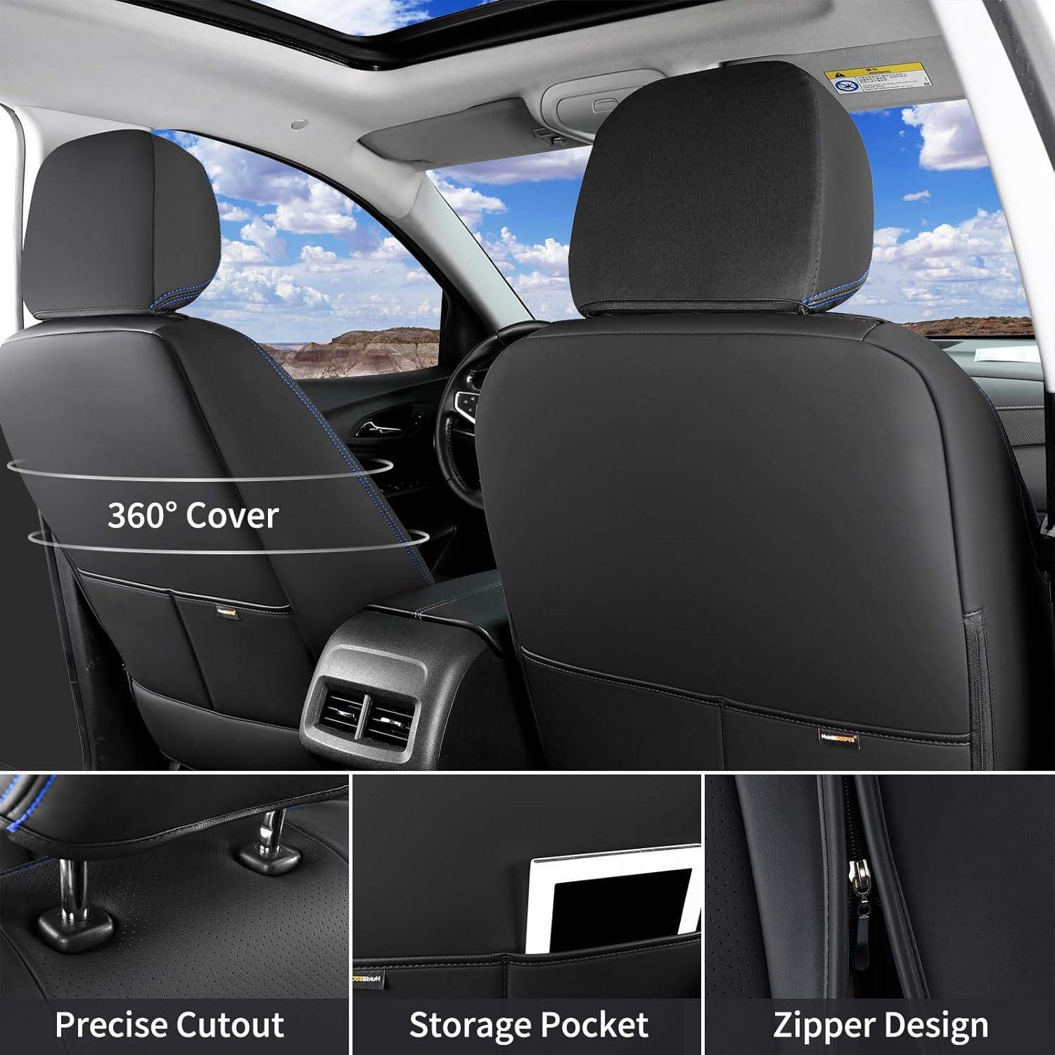 Huidasource 2022-2025 Frontier Seat Covers Full Set, Full Coverage Waterproof Seat Cushion Protector for Nissan Frontier S SV PRO-X PRO-4X SL Crew Cab (Fullset/Black&Blue)