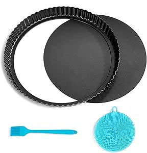 Highkit Quicheform 28 cm, Tarteform mit Hebeboden, Antihaftbeschichtete Quiche Backform, Rund, Wellenrand, Obstkuchenform, Tortenboden Backform für quiche, tarte, pie, Stahl, Dunkelgrau