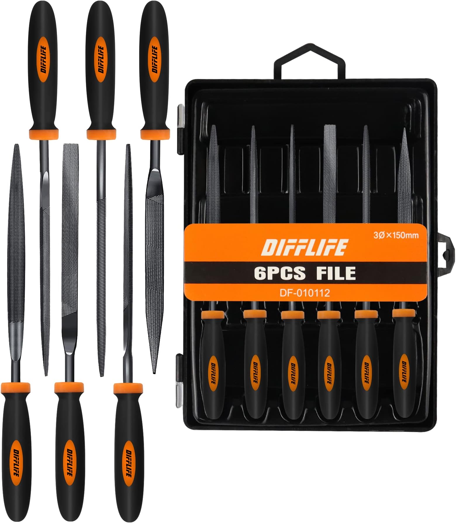 Needle File Set (Carbon Steel 6 Piece-Set) File Handles, Hardened Alloy Strength Steel - Set Includes Flat, Flat Warding, Square, Triangular, Round, and Half-Round File(6-Piece)
