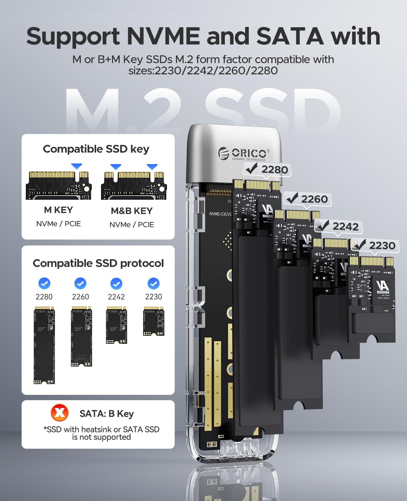 Case SSD M.2 NVMe/SATA ORICO - USB C 10Gbps Con Supporto Trim - Foto 2