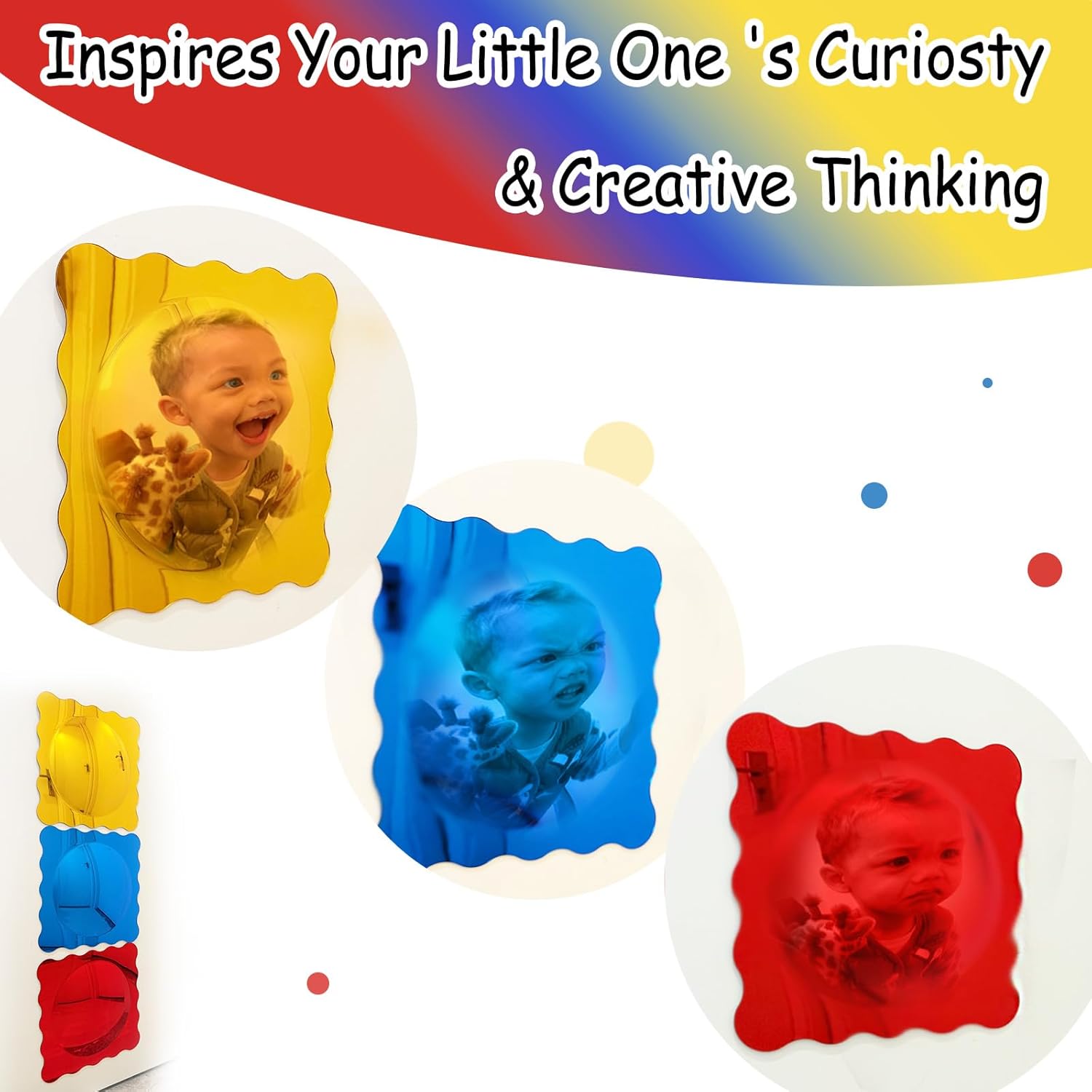 3 PCS Sensory Wall Mirror, 10″ x 10″ Acrylic Bubble Mirror with Adhesive Dots, Visual Tactile Stimulation Item for Play Room, Calming Corner, Sensory & Science Room, Home Decor, Easter, Birthday Gift