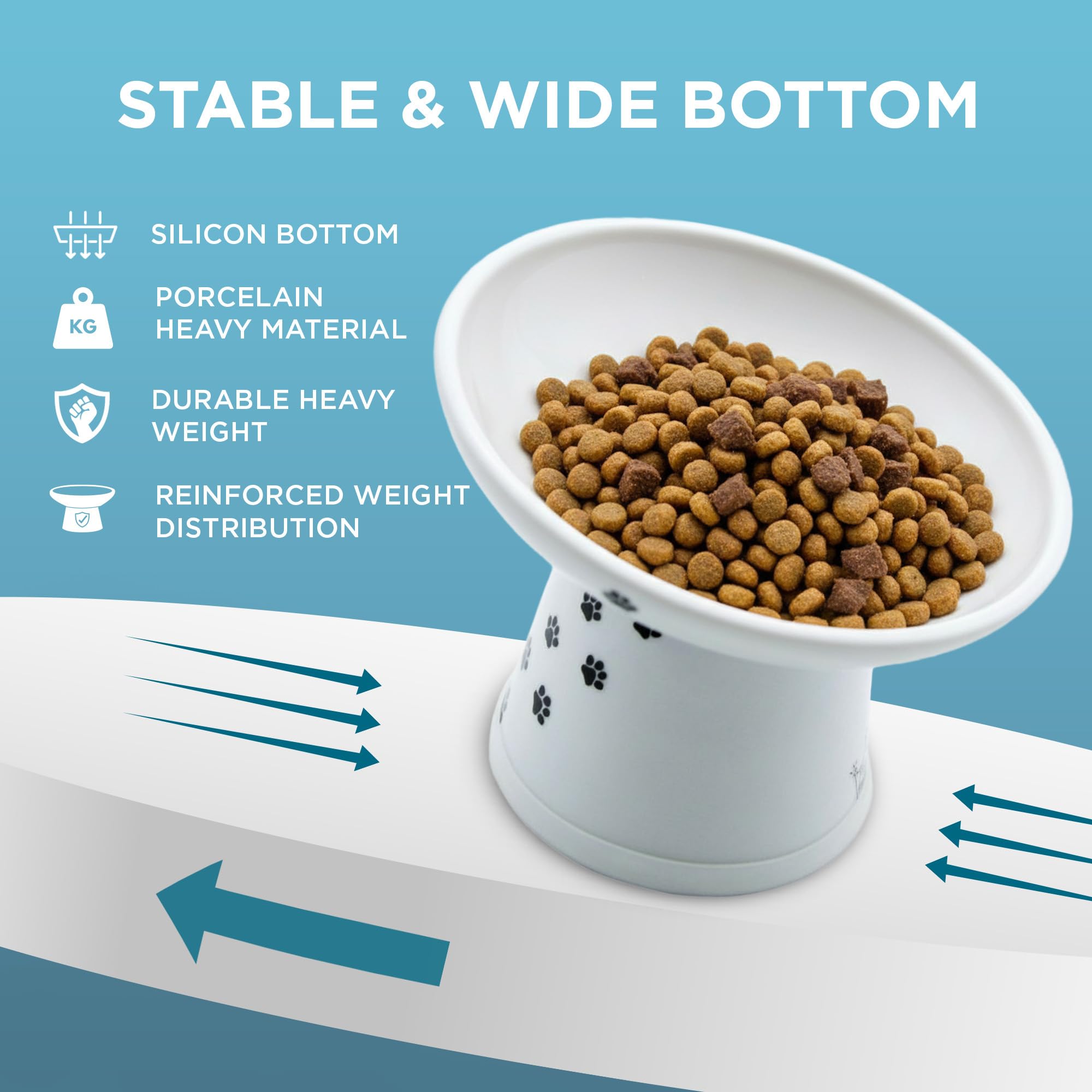 Necoichi Comedero para Gatos, Elevado, inclinación de 15°, cerámica, Antideslizante, ergonómico, antivómitos, Ayuda a Reducir la Fatiga de Bigotes y Cuello, Motivo de Gatos con inclinación extraancha