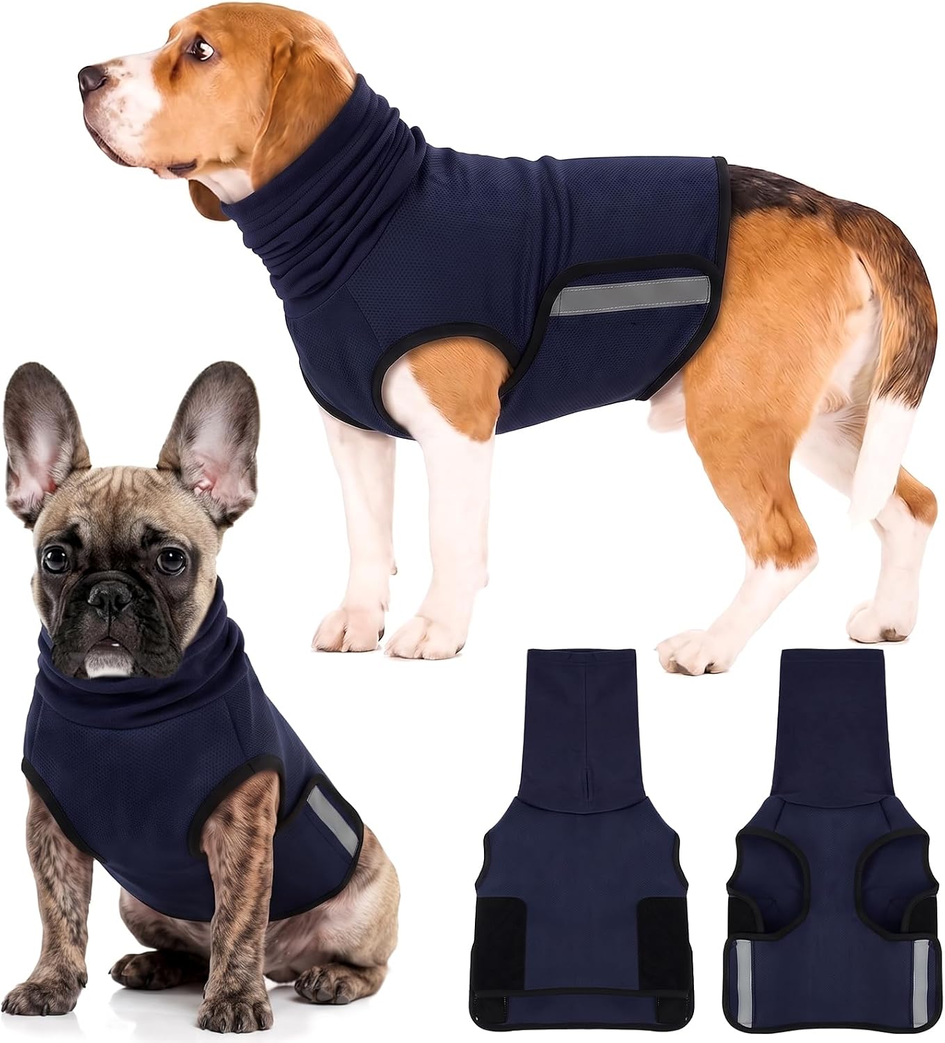 QBLEEV Dog Anxiety Vest with Hood, Breathable Calming Jacket, Blue, M | Effective anxiety relief | breathable mesh fabric | convenient leash hole | stretchy hood | reflective strips | easy on