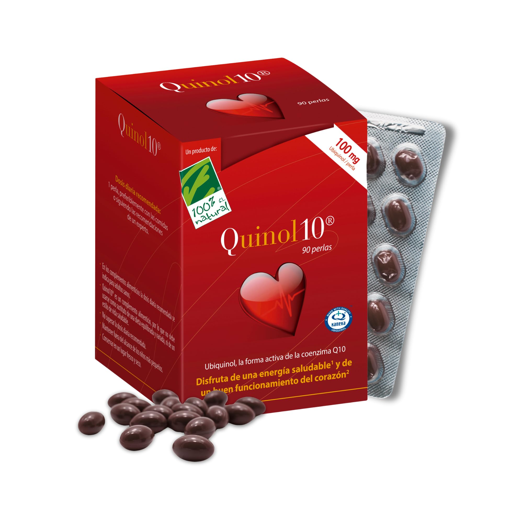 Coenzima Q10 - Ubiquinol Kaneka - 90 perlas de 100 mg - Contribuye al Funcionamiento Normal del Corazón - Vitaminas B1, C y Zinc - Ayuda a Disminuir el Cansancio - Alta Biodisponibilidad - 100%Natural