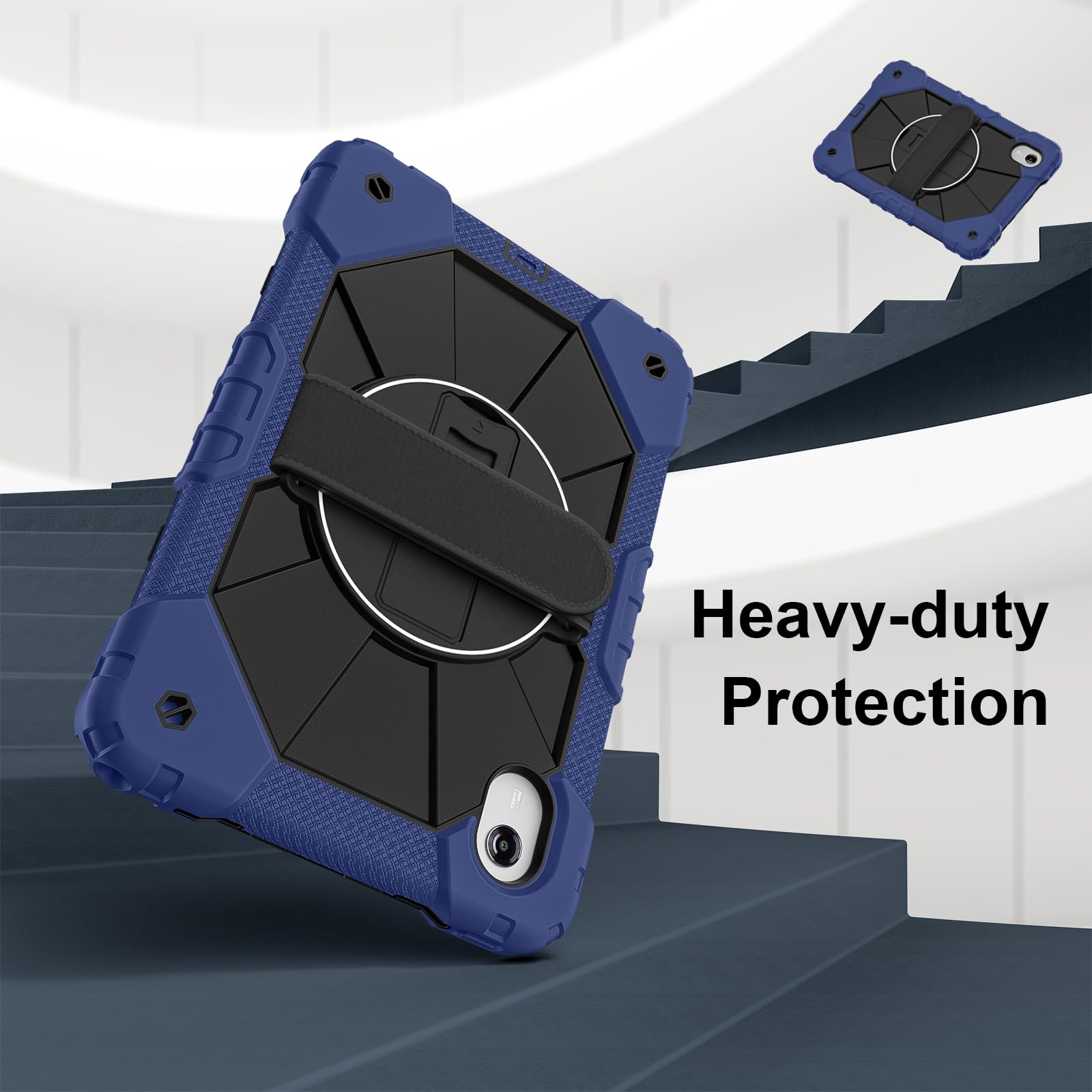 Etui kompatybilne z Motorola Moto Pad 60 Neo/Moto Pad 11 2026, etui na tablet, odporne na wstrząsy, etui ochronne, wytrzymały pokrowiec z TPU, z podpórką i paskiem na ramię (granatowy + czarny)