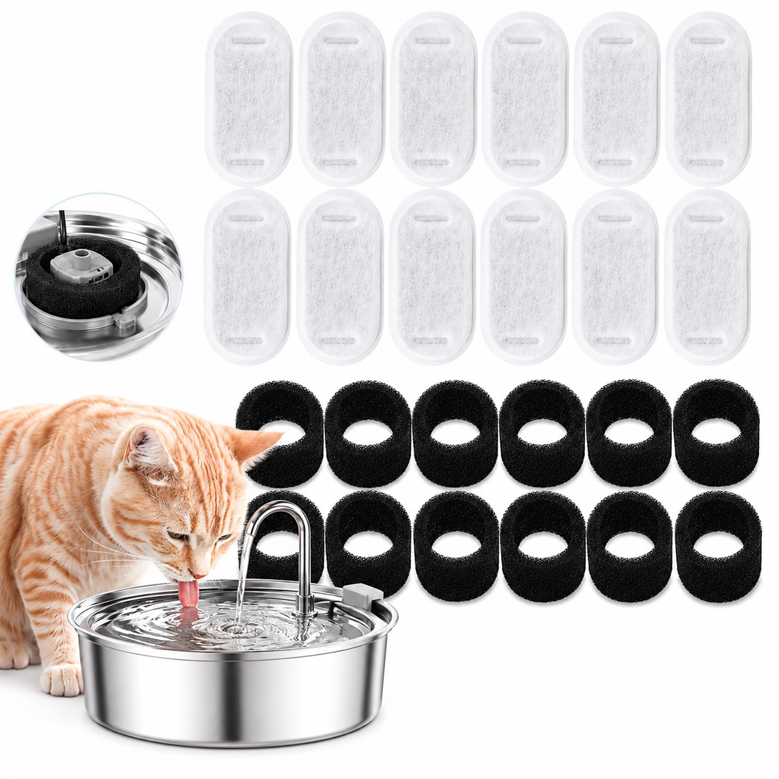 Filtre de fontaine à eau pour chat haute performance - Cartouches charbon actif premium pour inox