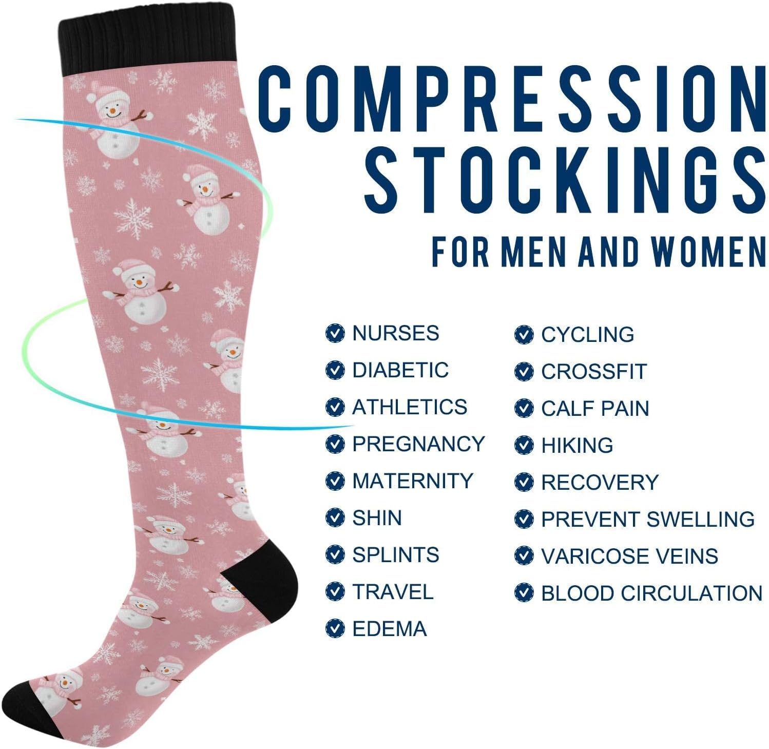 Christmas Compression Socks for Women Men, Circulation Long Knee High Socks Casual Stocking Athletic Tube Sport Sock - Image 6
