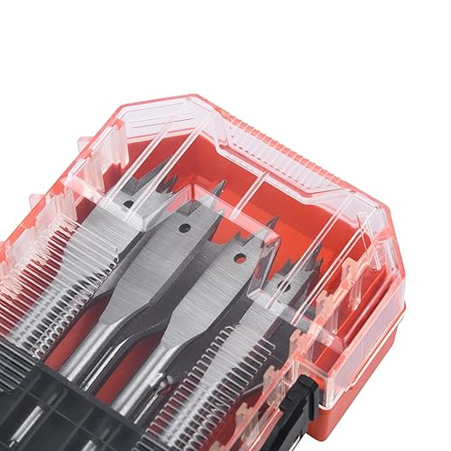 Miniatura 7 de Juego de brocas de pala Luckyway, brocas planas de paleta de 38 pulgada a 1 pulgada para madera, plástico, corte de agujeros de aluminio con estuche