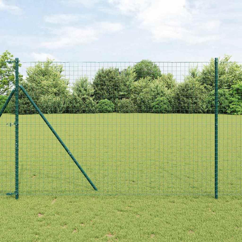 Juego de postes de valla incrustados de 13 piezas, color verde, de acero con recubrimiento en polvo con 210 cm de altura, para jardín y terraza, incluye tapas, tensor, alambre