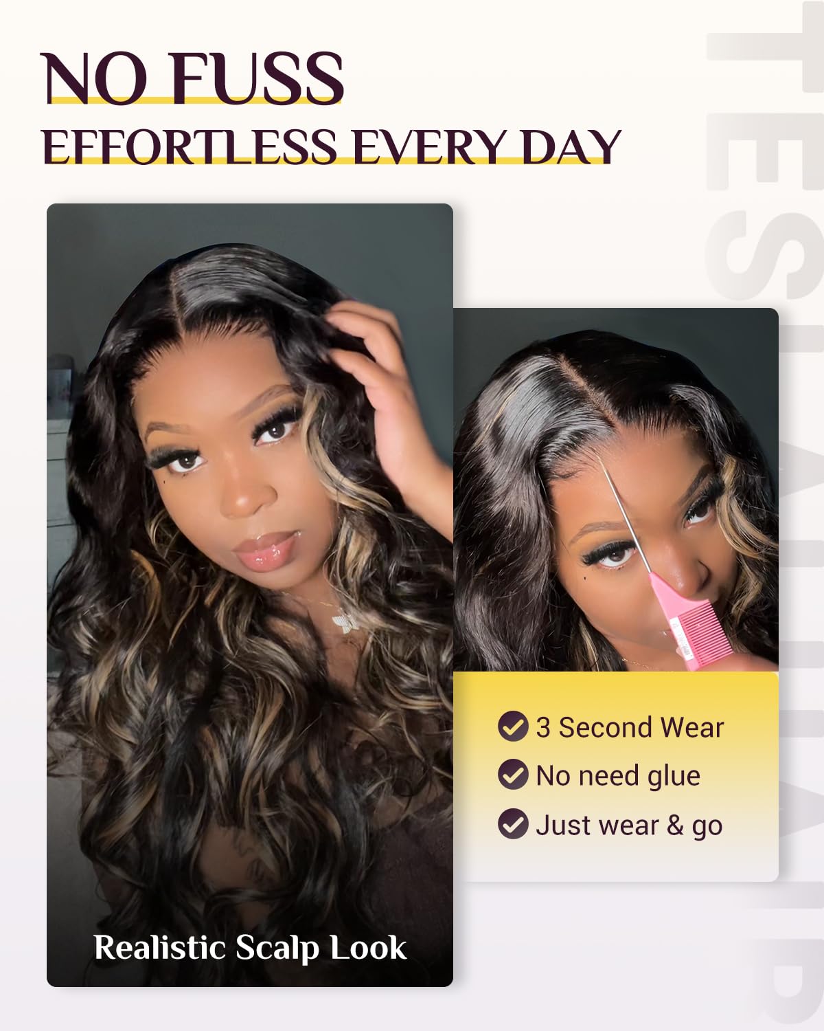TESLAL Balayage 1B/27 Highlight Wear and Go Glueless Wig Pre Cut HD Lace 6X6 Lace Wig 28 Inch 260% Density Body Wave Human Hair Blend Premium Fiber Wigs By Crafted Technology