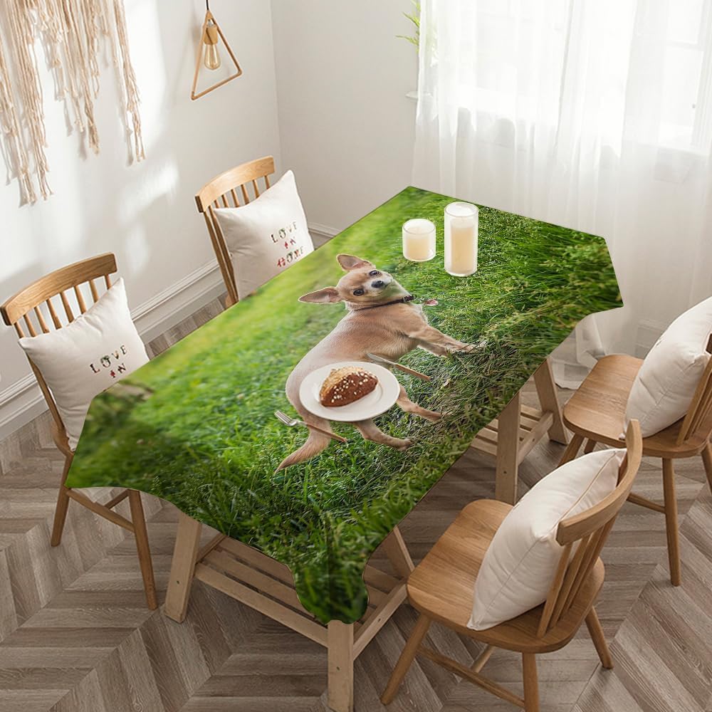 Tovaglia Cane 300x150 Tovaglia Antimacchia Rettangolare Animale Domestico Tovaglie lavabile Verde Copritavolo in Poliestere Impermeabile per Cucina Feste A-7296