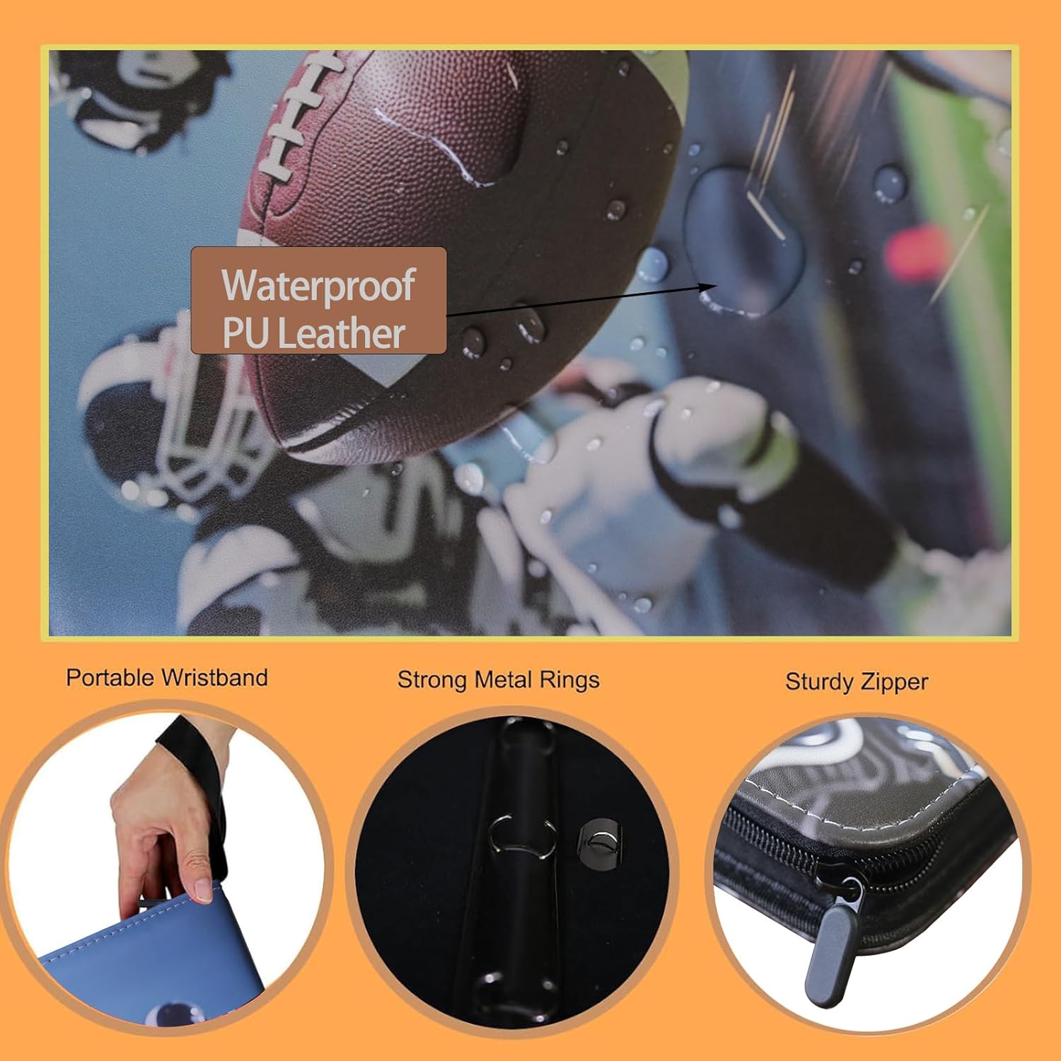 900 Pocket Card Binder – 9-Pocket Trading Card Album for Football, Game, Membership, Shopping Cards – Sports Design with Zipper & Wrist Strap