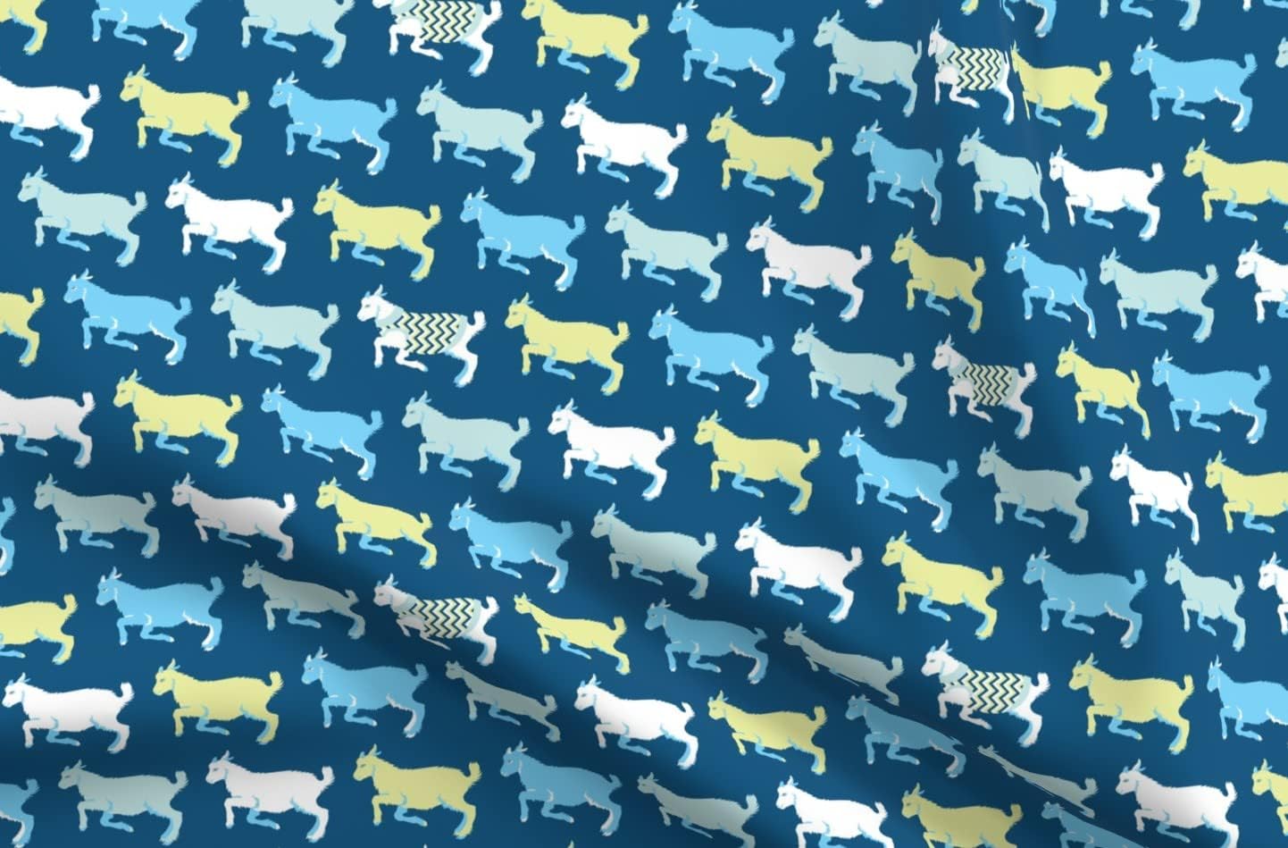 Spoonflower Fabric - Happy Goats Blue Goat Classic Farm Nursery Animal Printed on Upholstery Velvet Fabric Fat Quarter - Upholstery Home Decor Bottomweight Apparel