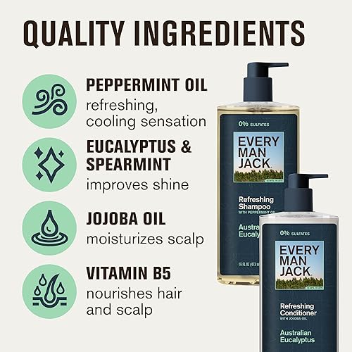 Miniatura 4 de Every Man Jack Set de champú y acondicionador para hombre, eucalipto australiano, fabricado con ingredientes refrescantes a base de plantas como