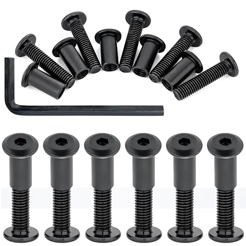 Miniatura 11 de 50 Piezas M6x20mm Pernos de Muebles Negros Tornillos Hexagonales y Tuercas de Barril Kit de Tornillos de Unión para Postes Conectores de Muebles