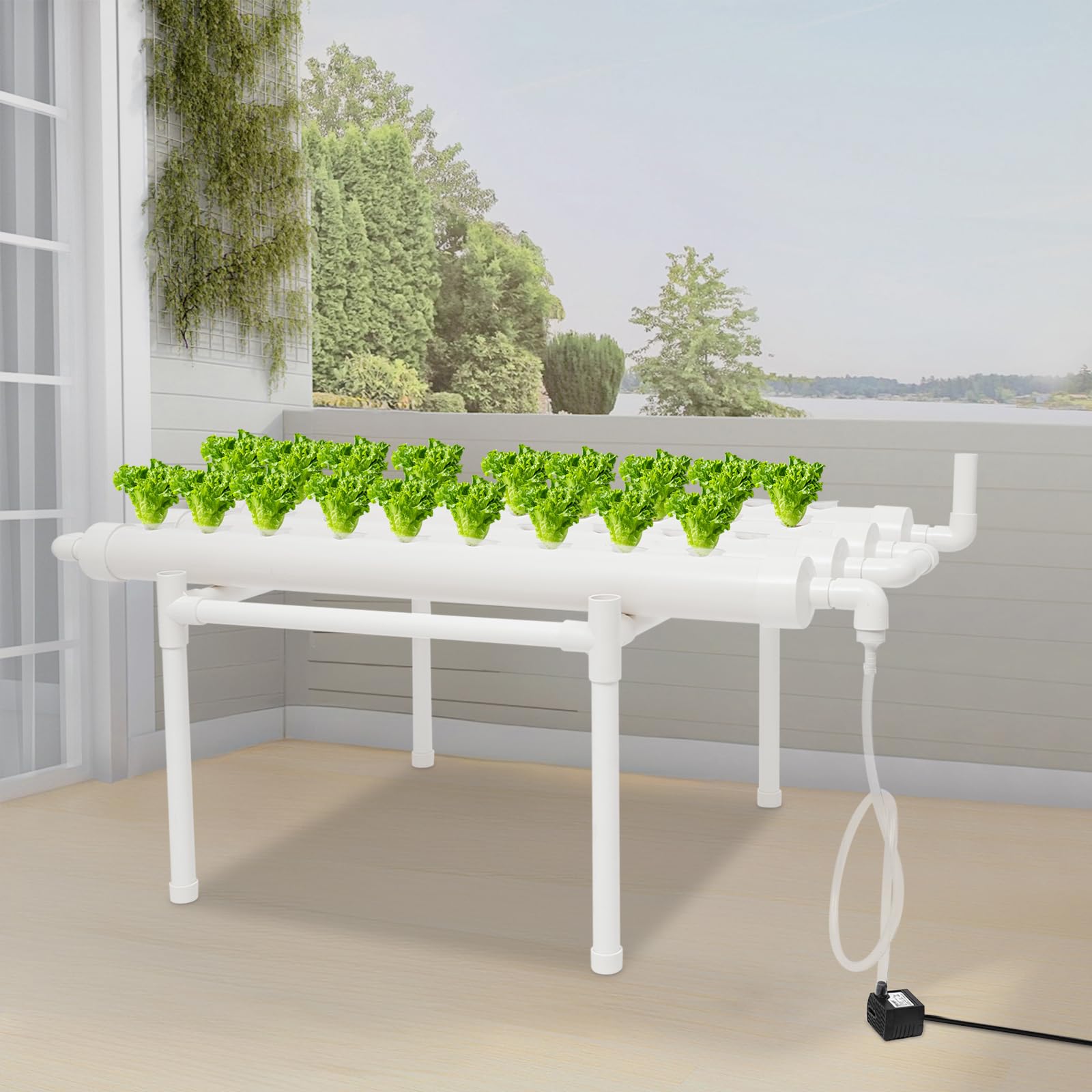 Sistema hidropónico, kit de cultivo hidropónico, sistema de cultivo de 36 ubicaciones de PVC, riego automático, para hierbas, frutas y verduras